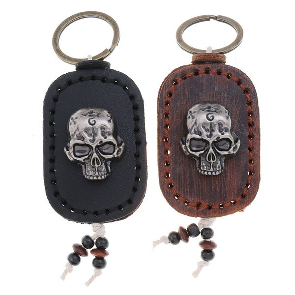 

key rings punk hand sewn cowhide chain simple bag accessories skull, Slivery;golden