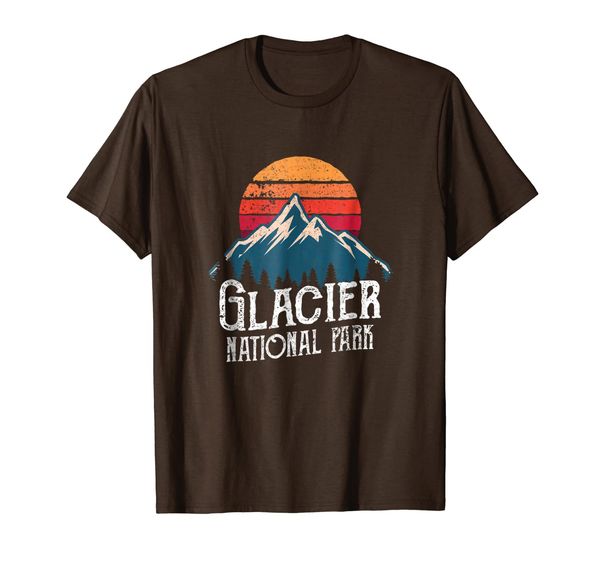 

retro vintage glacier national park montana mountain t shirt, White;black