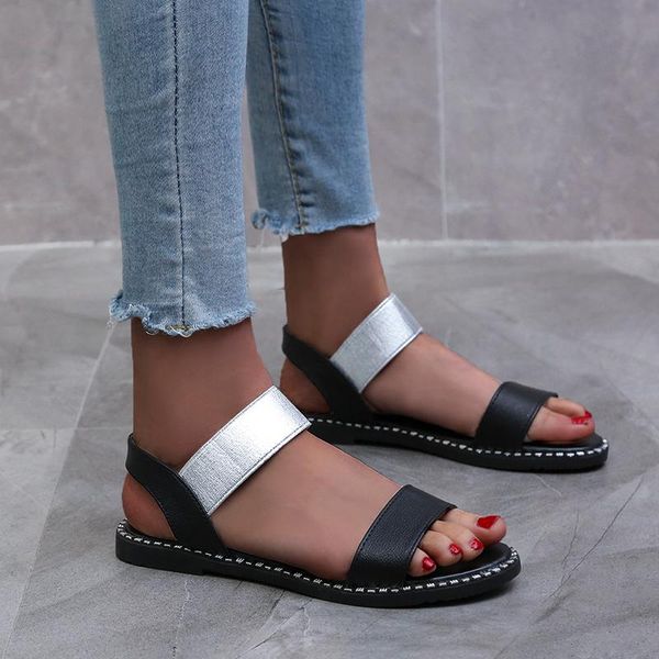 

summer sandals women flat shoes slip on for woman solid round toe sandal mujer sandalias ladies flip flops, Black