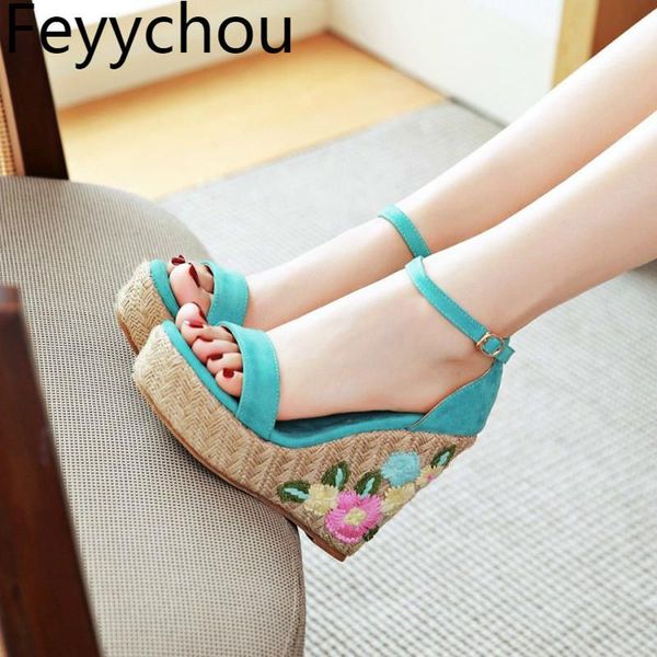 

women's sandals super high heels shoes peep toe wedges buckle platform flower 2021 fashion party green pink size 34-39, Black