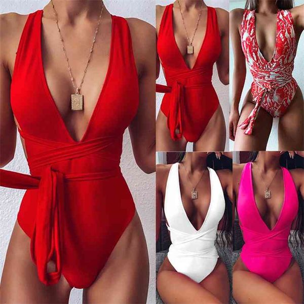 

v neck swimwear swimsuit high waist strap bikinis bandage women monokini backless barher beachwea 210722, White;black