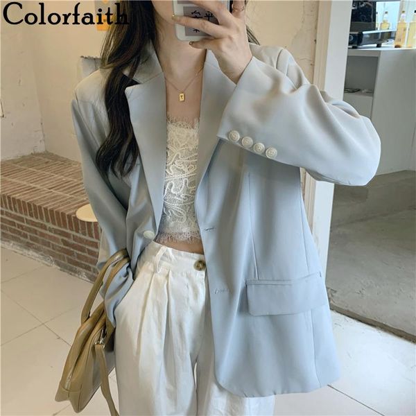 

women's suits & blazers colorfaith 2021 spring autumn jackets fashionable vintage oversize elegant split office lady jk8648, White;black