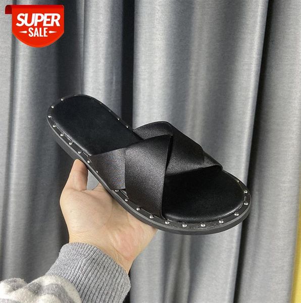 

outgoing slippers female korean version outer wear flat sweet cross sandals and net celebrity beach #qk1u, Black