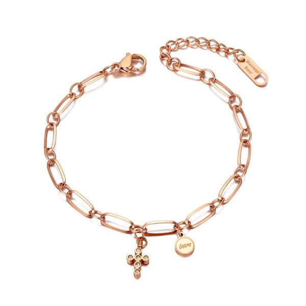 

link, chain fashion 316l stainless steel cross & love charm bracelets for women bohemia cz crystal party bracelet pulseras b20214, Black