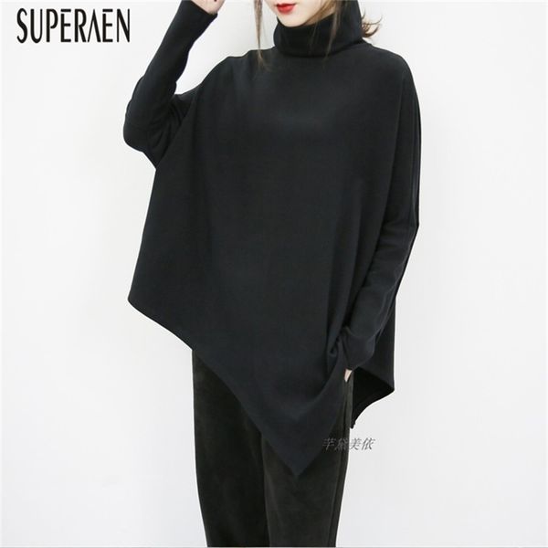 

superaen autumn and winter new loose women t shirt pluz size turtleneck cotton wild ladies t shirts casual irregular women 210406, White