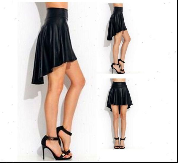 

design fashion model irregular women skirt pu leather elasticity, Black