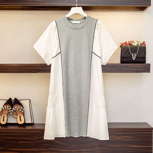 

large -wxw casual dresses women's style stitching irregular side fat mm slim cover up dress, Black;gray