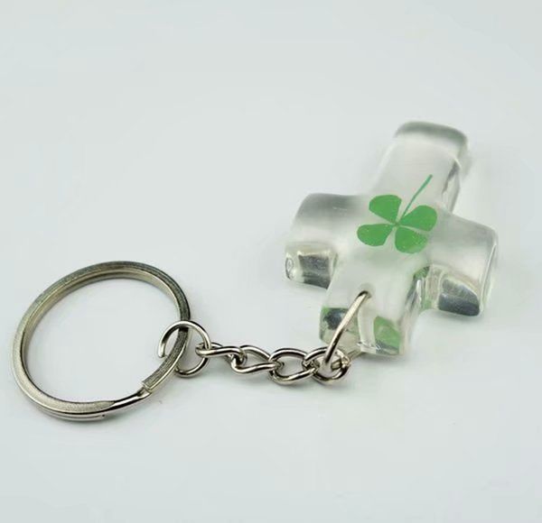 

12 pcs fashion real four leaf clover cross design keychain, Slivery;golden