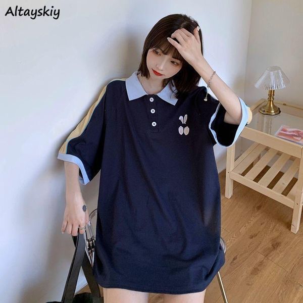 

women's t-shirt women turn-down collar short sleeve patchwork leisure student creativity all-match stylish summer feminino tees harajuk, White