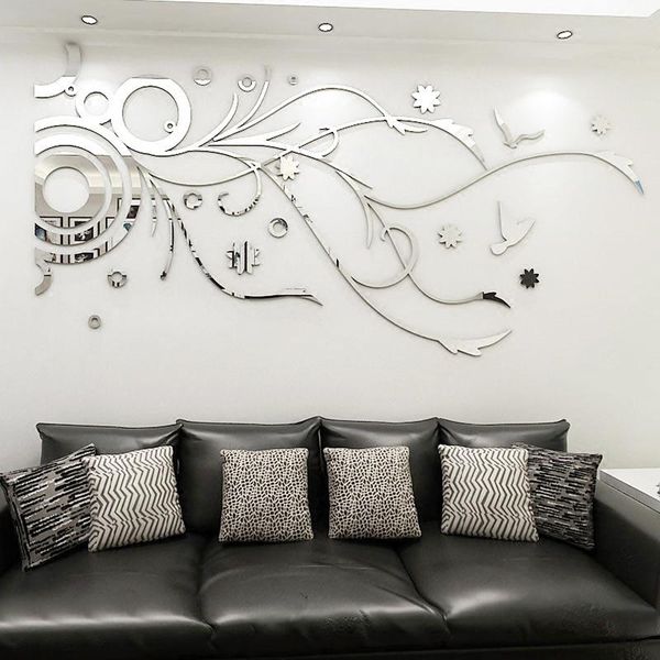 

wall stickers romantic flower acrylic mirror sticker tv art vine diy decoration living room home