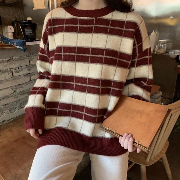 

women's sweaters pullover sweater loose striped knit oversized jumper winter women, White;black