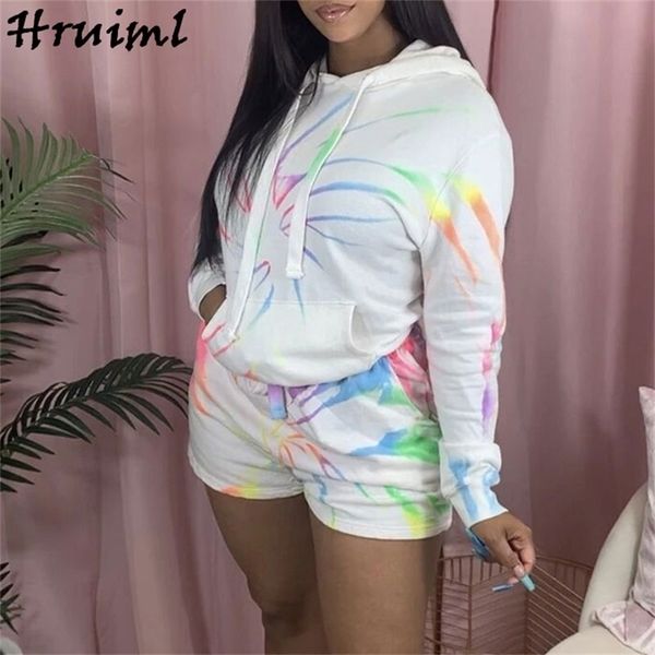 

2 piece outfits for women sportswear hooded sweatshirt long sleeve pocket shorts pants loose casual plus size sweatsuit 210513, White