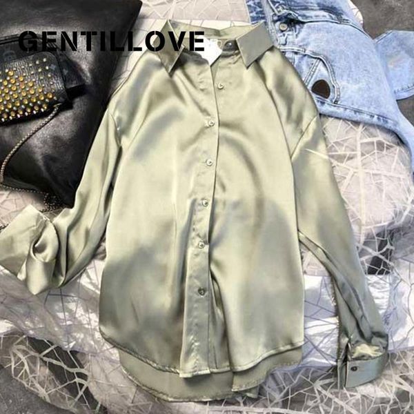 

women's blouses & shirts gentillove long sleeve chic women korean harajuku satin oversized 2021 autumn simple all-match tunic clothes, White