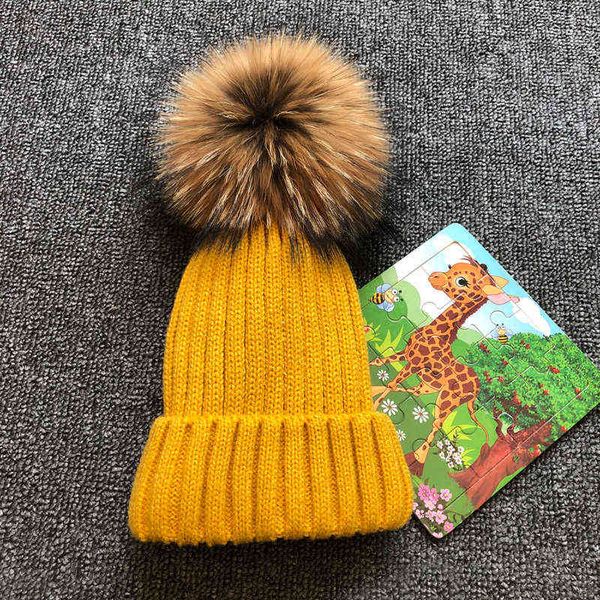

winter autumn girls boys fur pom beanies hats cotton beanies cap for baby lovely knitted hats with fur pompom hats kids y21111, Blue;gray