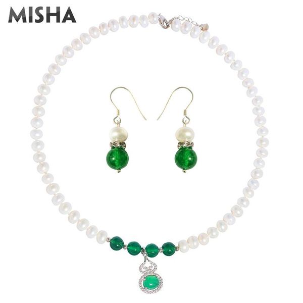 

earrings & necklace misha jewelry sets for women natural pearl ladies wedding birthday party, Silver