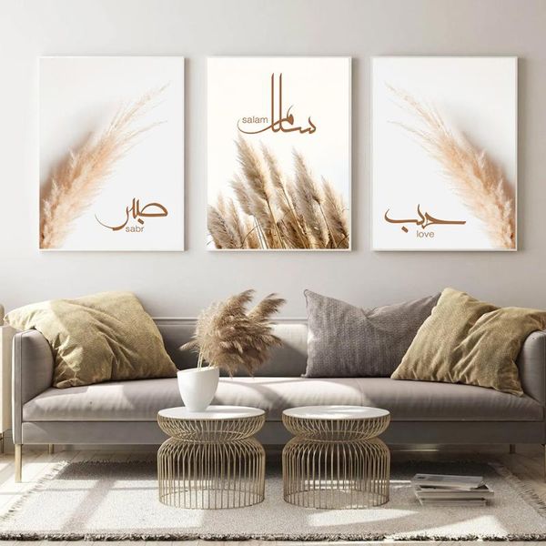 

paintings bohemia pampas grass islamic wall art canvas love salam sabr calligraphy poster and prints print bedroom home decor