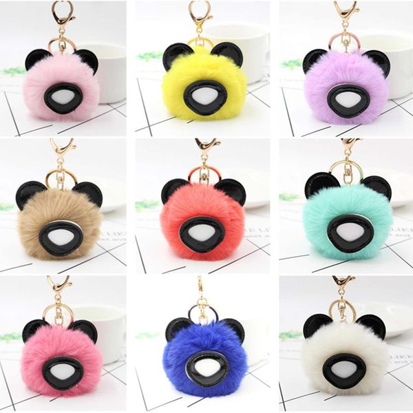 

keychains 10pcs/lot fluffy faux fur ball animal keychain women pompom bear key chain on bags female jewelry party gifts, Silver