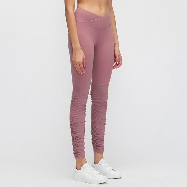 

yoga outfits high waist running workout sport leggings women squat proof cross waistband gym sports pants fitness tights female, White;red