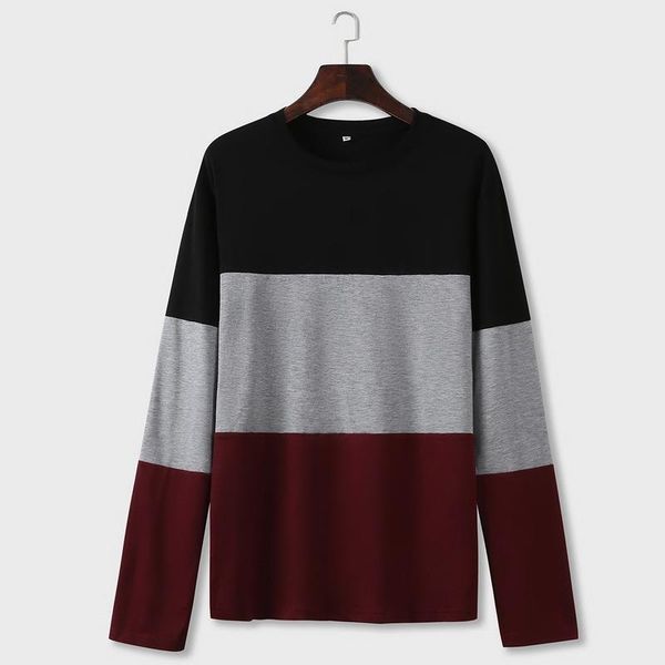 

men's t-shirts 2021 youth striped cotton long-sleeved t-shirt casual loose round neck stitching oversized t shirt clothing, White;black