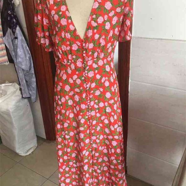 

2021 new women flowers print midi dress v-neck lady lantern sleeve dating fairy floral female long dresses with buttons, Black;gray