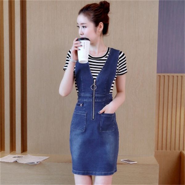 

dresses new denim dress medium length large women's two piece suit summer strap skirt fashion, Black;gray