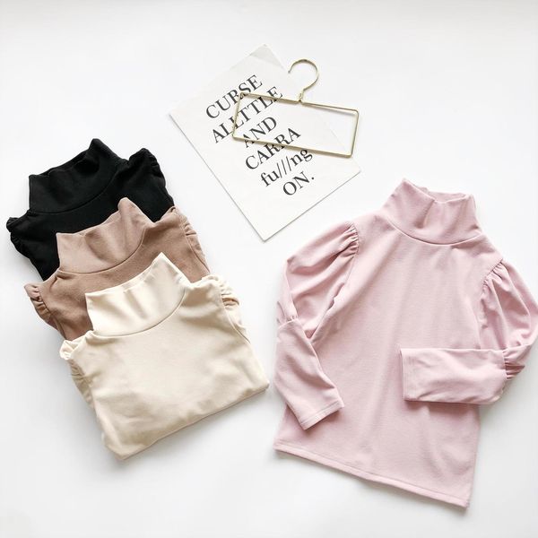 

1 8y princess infant baby girls t shirts sweatshirts solid long puff sleeve turtleneck pullover outfits 4 colors, Blue