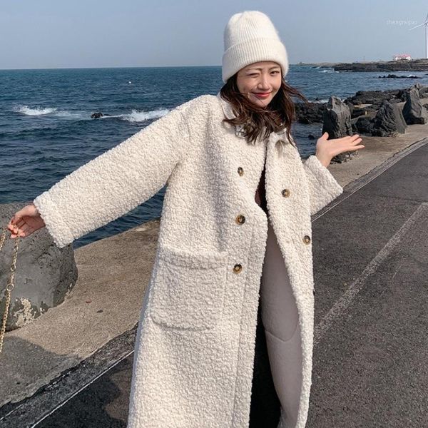 

women's wool & blends 2021 autumn winter temperament lambswool outerwear women fashionable clothing ladies casual vintage coats, Black