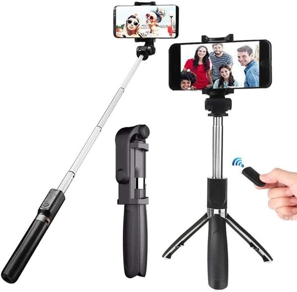

selfie monopods universal 3 in 1 wireless bluetooth-compatible stick extendable monopod foldable tripod with remote phone holder