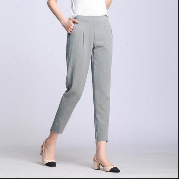 

women capris casual harajuku spring summer plus size trousers solid elastic waist cotton linen pants ankle length harem, Black;white