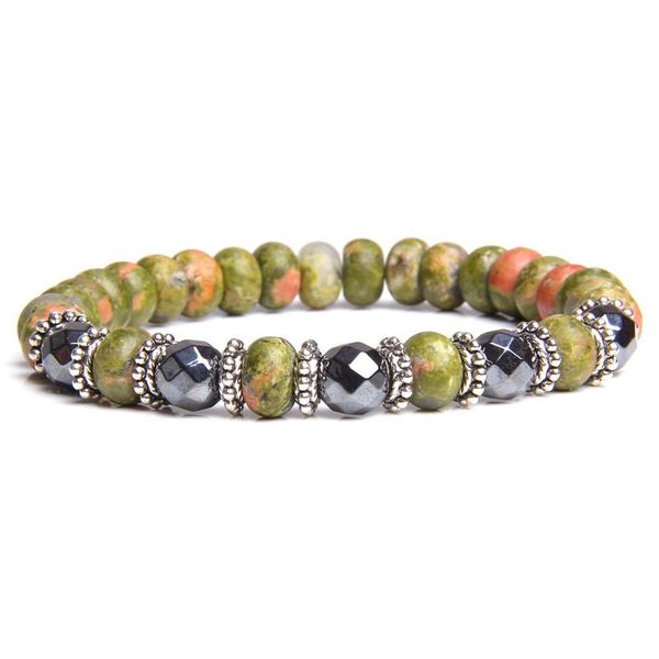 

charm bracelets male natural faceted alabaster unakite hematite stone beads bracelet for men oval lava diffuser jewelry women, Golden;silver