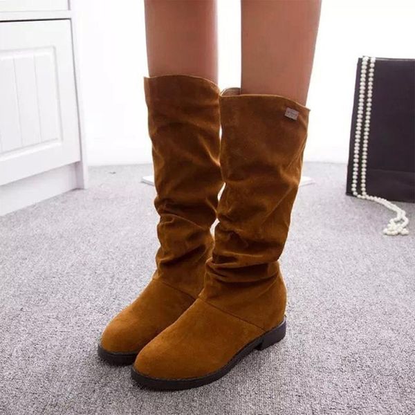 

boots autumn winter women's suede solid color classic mid-tube low-heel warm soft motorcycle shoes #40, Black