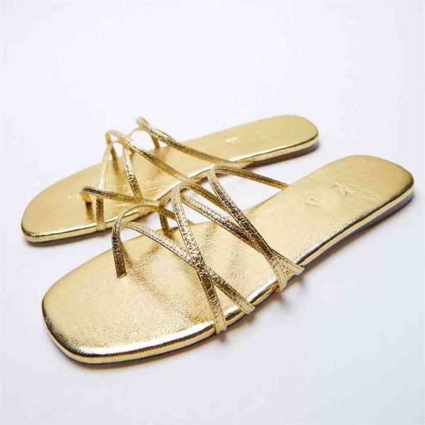 

70% off wholesale sandals flip-flops zar slippers for women's summer new style square head thin band clip toe gold flat bottom flip flo, Black