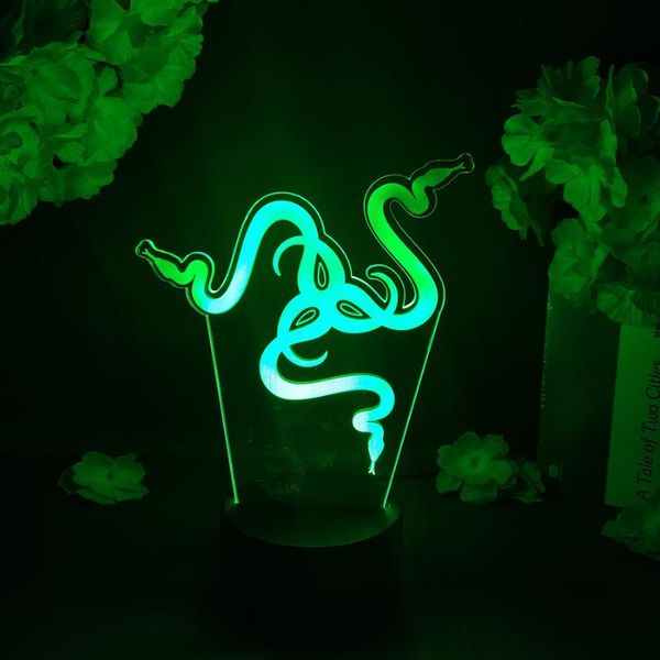 

night lights game razer logo 3d light cool gift for raser gamer boyfriends hologram visual led sensor lamp gaming room desk deco