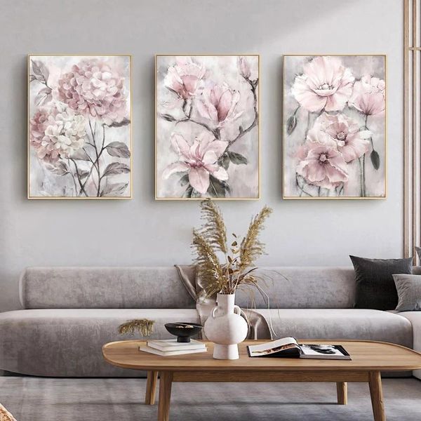 

paintings nordic watercolor pink flowers wall art poster modern canvas painting home decor print pictures for living room decoration