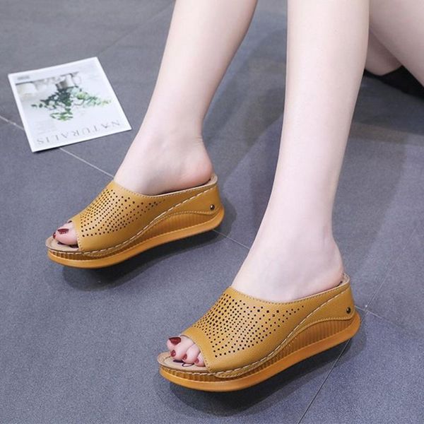 

slippers slipper female summer flat low heel hollow open toe women slides non-slip thick bottom retro sandals causal outdoor beach shoes, Black