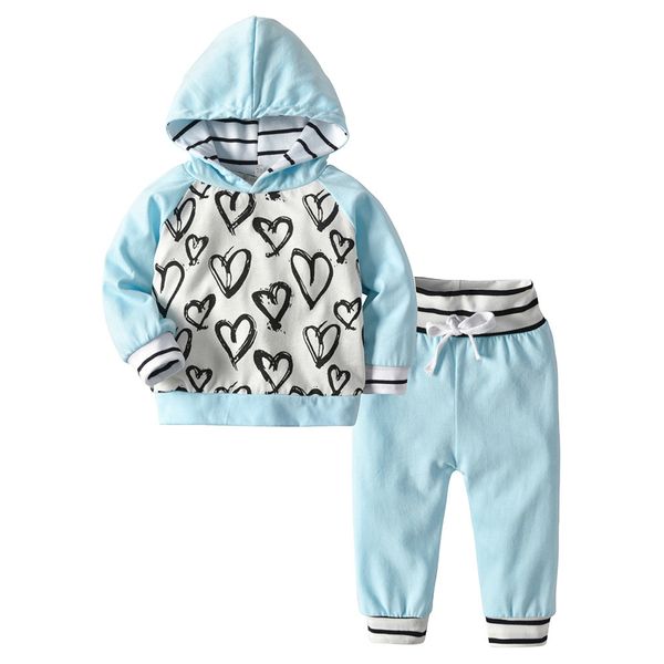 

trendy children wear autumn printed love hoodie baby girl suit xiaoweiyi cotton, White