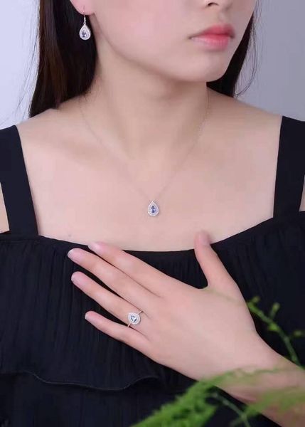 

bracelet, earrings & necklace fidelity natural 4*6mm tanzanite gemstone s925 sterling silver classic waterdrop fine jewelry sets women ring, Black