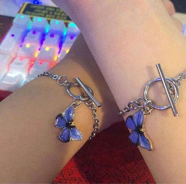 

hand catenary korean blue butterfly one word clasp bracelet, Golden;silver