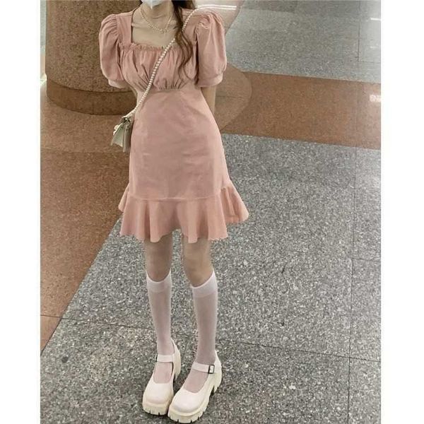 

sweet soft and bubble short sleeve dress women's spicy design, Black