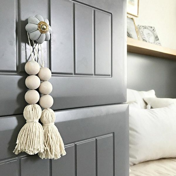 

decorative objects & figurines 2pcs tassle farmhouse beads natural wood bead garland baby nursery room door decor rustic wedding vase orname