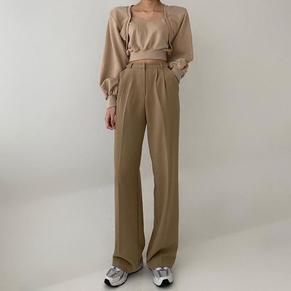 

women's pants & capris vintage khaki 90s solid basic y2k button patched trousers women casual straight fashion suit lq17132, Black;white