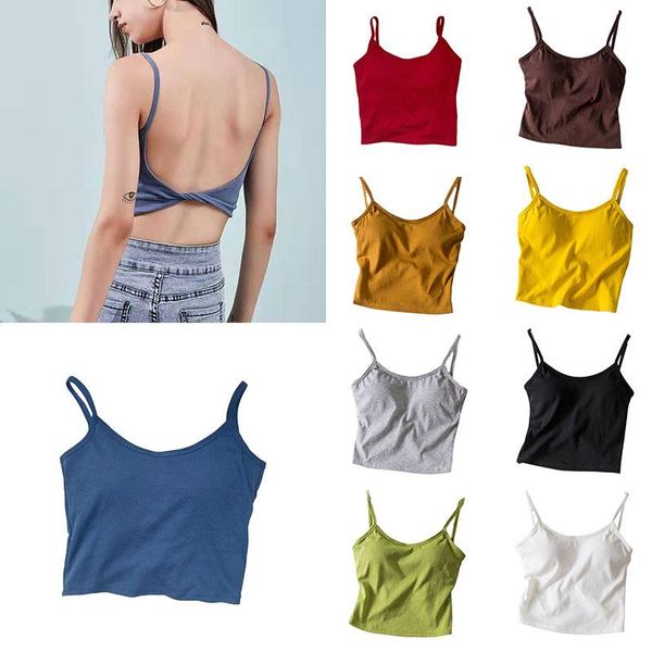 

women's tanks & camis fashion women backless twist knot camisole lady summer solid color padded tank casual slim fit sling vest beachwe, White