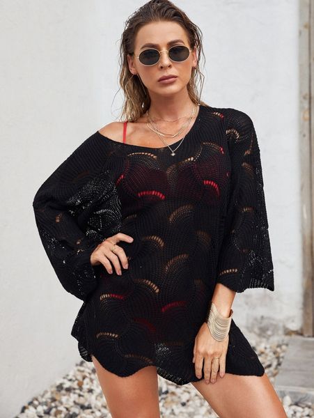 

knit scallop trim cover up dress without belt x1tp#, White;black