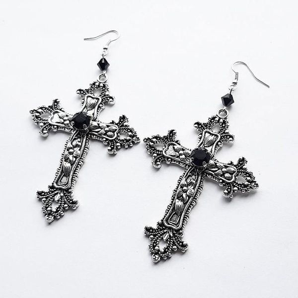 

dangle & chandelier goth large detailed cross black drill jewel earrings silver color gothic punk jewellery fashion gorgeous statement women