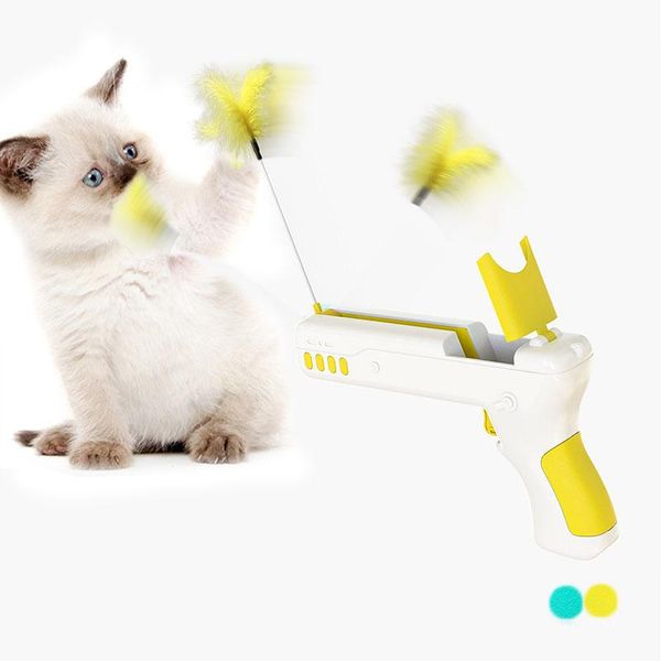 

cat toys feather ball teaser for cats gun automatic replaceable toy interactive training exercise kitten interesting jouet chat