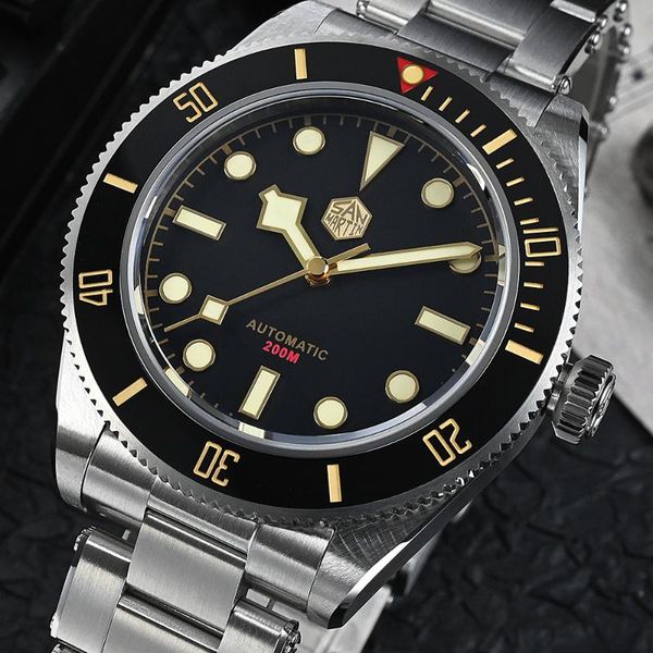 

wristwatches 2021 40mm san martin men machinery watch diver bb58 sapphire stainless steel waterproof pt5000 automatic reloj hombre, Slivery;brown