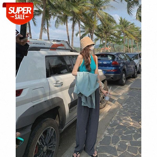 

women's waist wide-leg trousers loose and thin casual gray drape mopping #w47x, Black;white