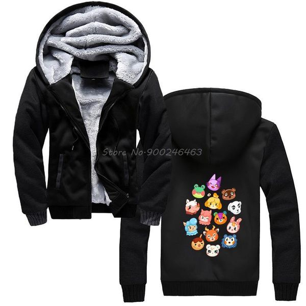 

men's hoodies & sweatshirts men hoodie animal crossing chibi anime thicken hooded keep warm sweatshirt streetwear, Black