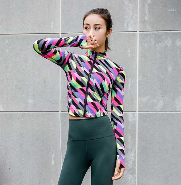 

yoga outfit women sports running long-sleeved standing-collar zipper gymnasium fast-drying blouse women's breathing short-style coat