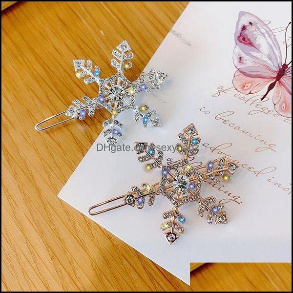 

hair clips & barrettes jewelry s1991 fashion womens girls rhinstone snowflake barrette hairpin clip headdress pin lady drop delivery 2021 8h, Golden;silver